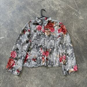 Vintage B.i.y.a.y.c.d.a. Sheer Blouse Shirt Womens L Black Floral Button Up